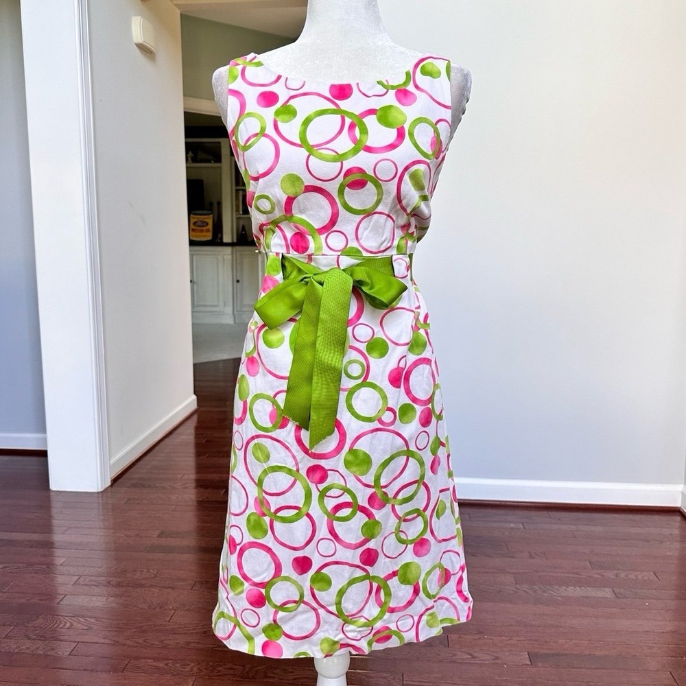 Vintage Y2K Jessica Howard Cotton White Pink Green Coquette Bow Pattered Dress